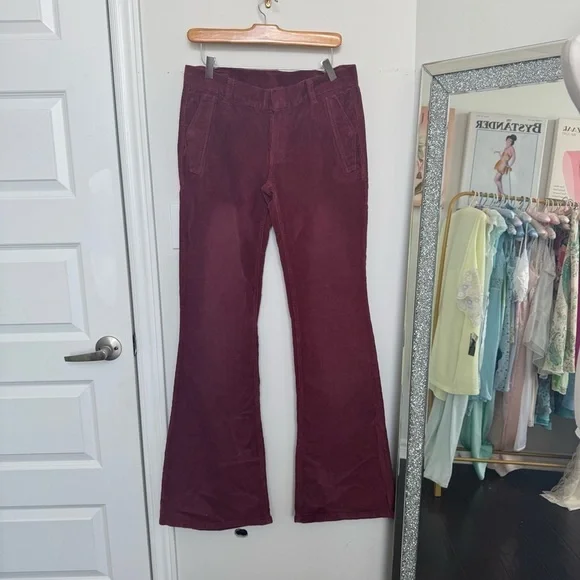 NWT DIESEL Women's Wine Red Corduroy Flare Pants y2k hippy boho 29 - Picture 4 of 10